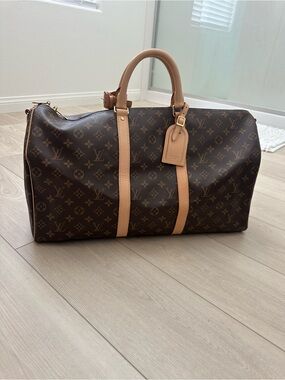 Louis Vuitton Monogram Canvas Travel Duffel with Natural Leather Trim